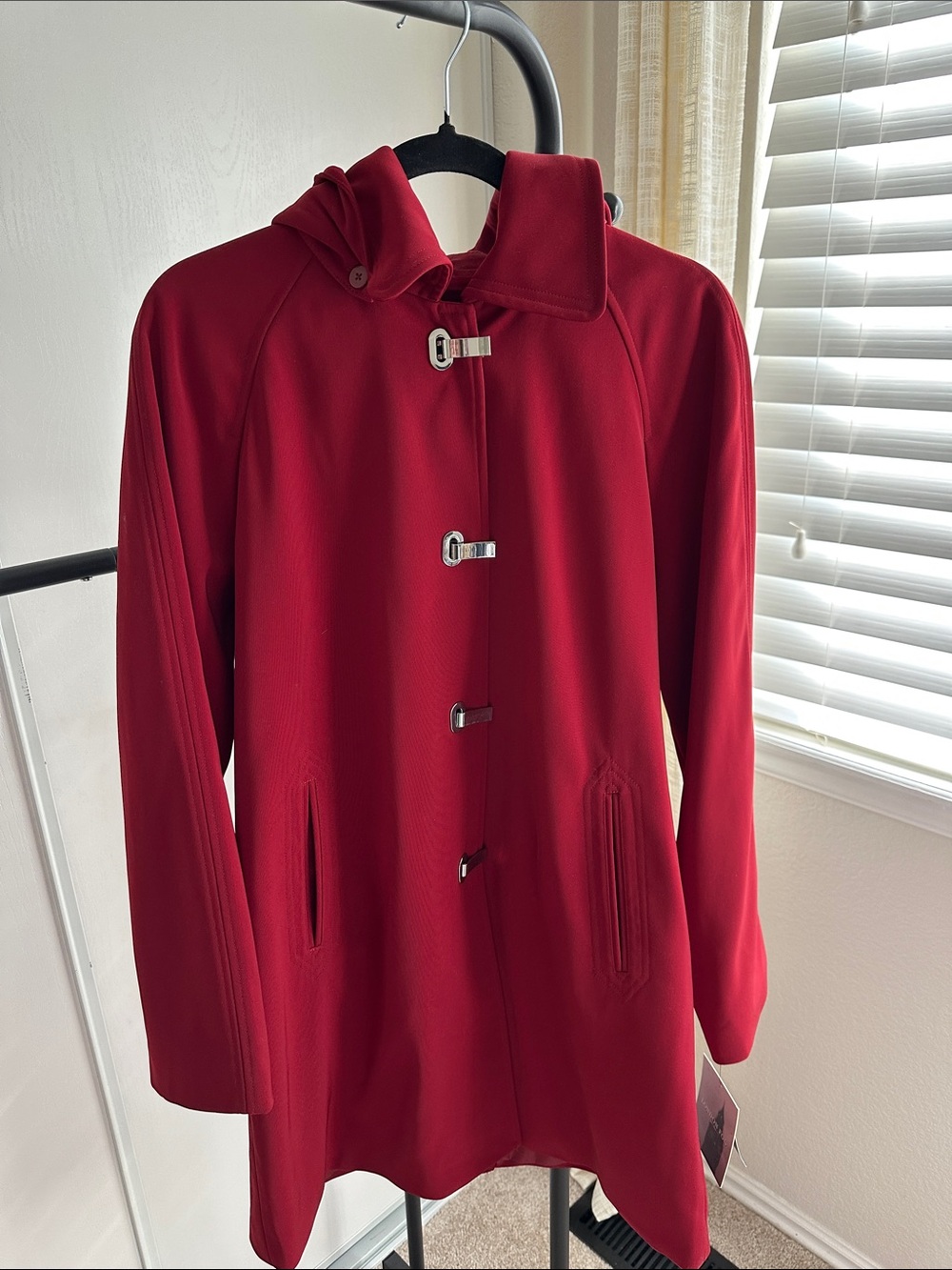 Red Women's London Fog Hooded Toggle Coat